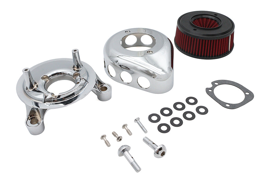 V-Twin Mini Teardrop Air Cleaner Kit in chrome finish for motorcycle fuel and air systems