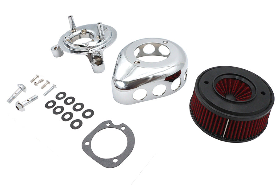 V-Twin Mini Teardrop Air Cleaner Kit in chrome finish for motorcycle fuel and air systems