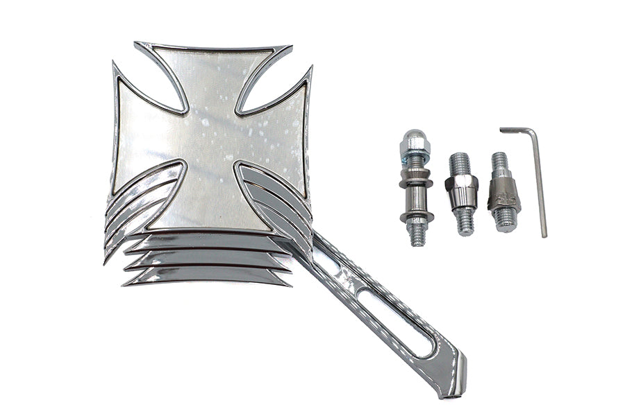 Wyatt Gatling Chrome Maltese mirror with billet girder stem for motorcycle handlebars
