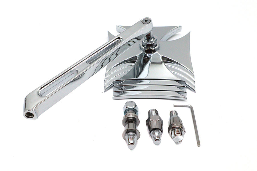 Wyatt Gatling Chrome Maltese mirror with billet girder stem for motorcycle handlebars