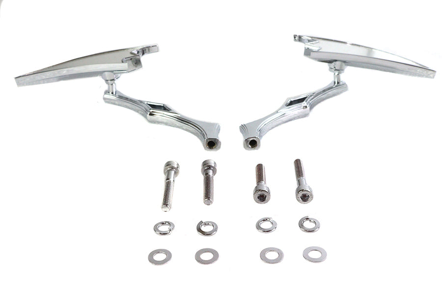 Wyatt Gatling 76430B4 crescent mirror set with billet twisted stems, chrome finish