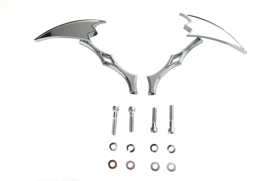 Wyatt Gatling 76430B4 crescent mirror set with billet twisted stems, chrome motorcycle mirrors