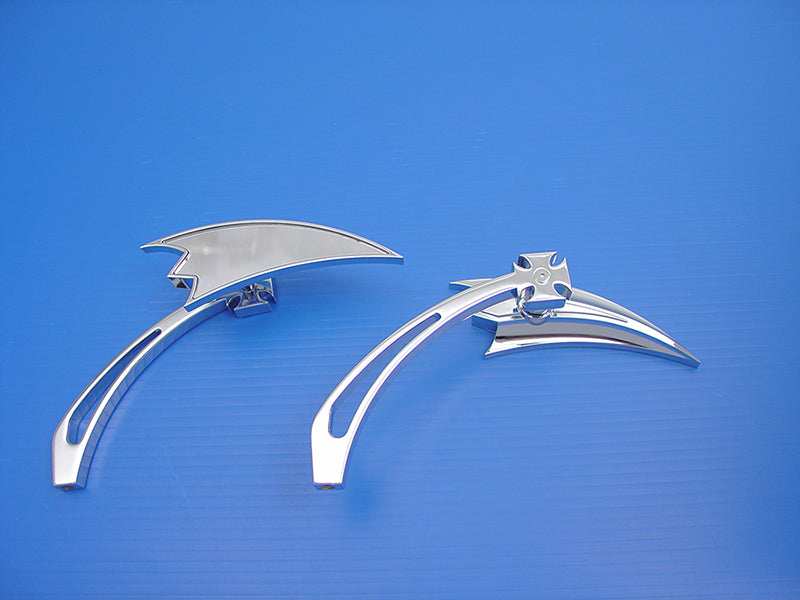 Wyatt Gatling chrome crescent mirror set with billet cross head stems