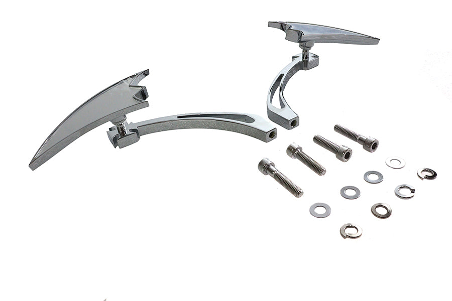 Wyatt Gatling chrome crescent mirror set with billet cross head stems