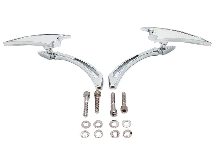Wyatt Gatling 76433B4 chrome crescent mirror set with billet spear stems