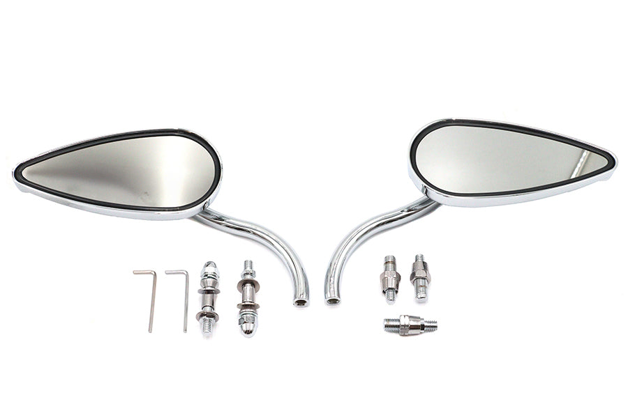 Wyatt Gatling teardrop mirror set with billet long stems in chrome finish