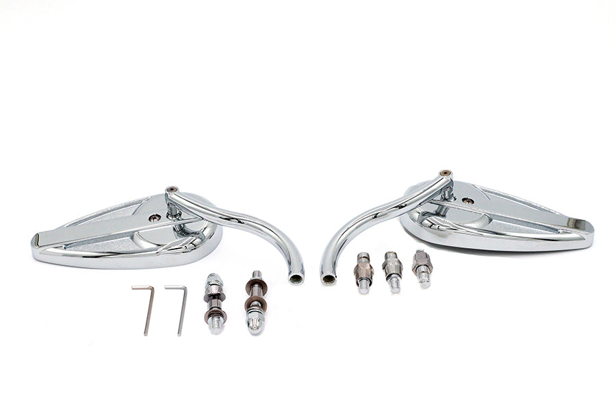 Wyatt Gatling teardrop mirror set with billet long stems in chrome finish