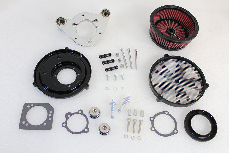 Wyatt Gatling air cleaner assembly with 50mm EFI mount for motorcycle fuel and air systems