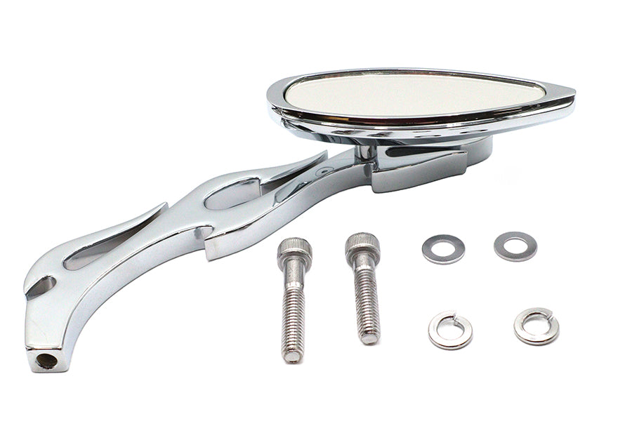 Wyatt Gatling 76408B3 chrome teardrop mirror with billet flame stem