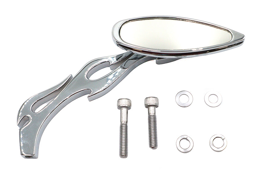 Wyatt Gatling 76408B3 chrome teardrop mirror with billet flame stem