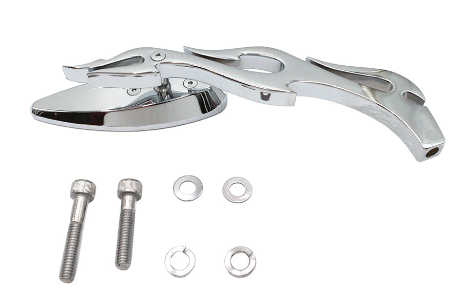 Wyatt Gatling 76408B3 chrome teardrop mirror with billet flame stem