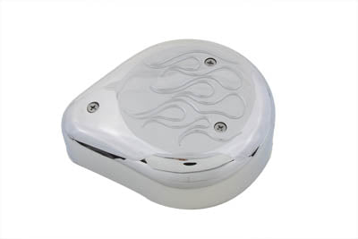 Wyatt Gatling teardrop air cleaner with flame design in chrome finish for fuel and air systems