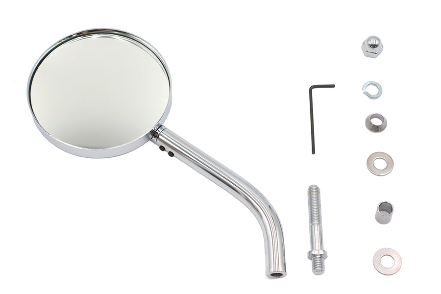 Wyatt Gatling Babyface round billet mirror, model 34-0716, polished metal finish