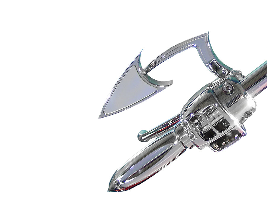 Wyatt Gatling Odin arrow-style billet mirror, left side, polished metal motorcycle mirror