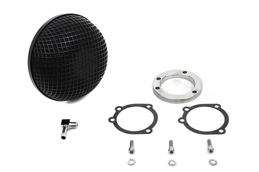 Wyatt Gatling 63362B black round mesh air cleaner for motorcycle fuel and air systems