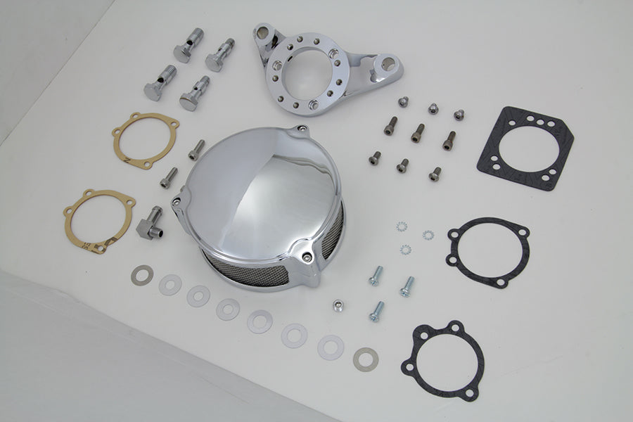 V-Twin Chrome Wyatt Gatling air cleaner assembly for motorcycle fuel and air systems