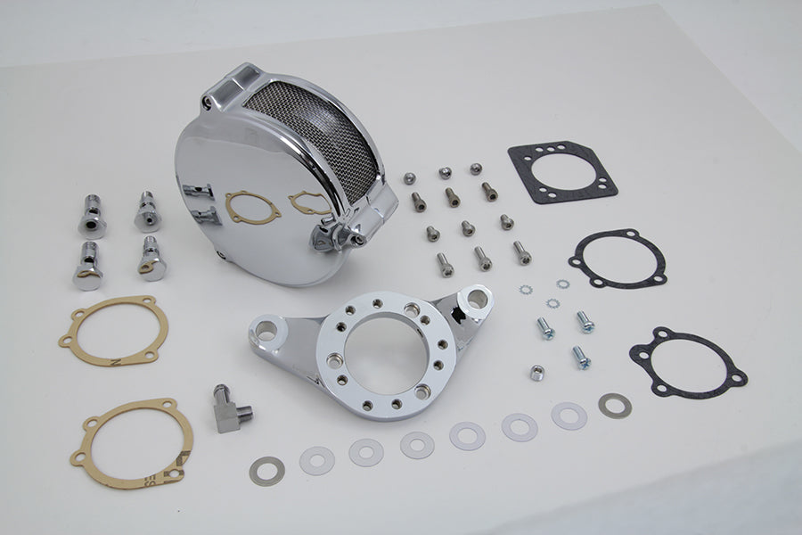 V-Twin Chrome Wyatt Gatling air cleaner assembly for motorcycle fuel and air systems 34-0840
