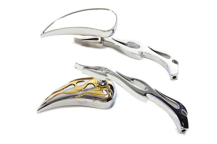 Wyatt Gatling 76446GB4 chrome billet teardrop mirror set for motorcycles