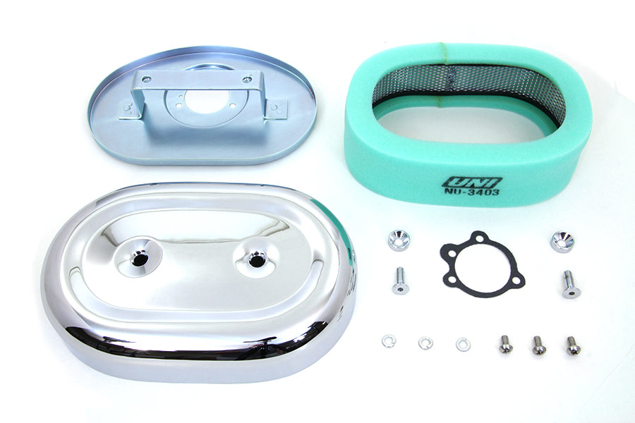 Wyatt Gatling 705 chrome oval air cleaner assembly for motorcycle fuel and air system