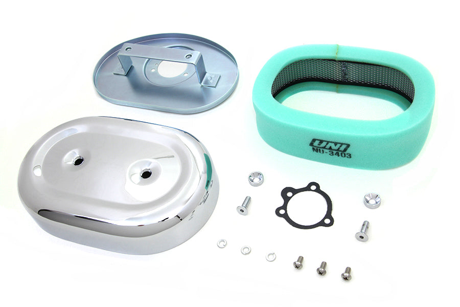 Wyatt Gatling 705 chrome oval air cleaner assembly for motorcycle fuel and air system