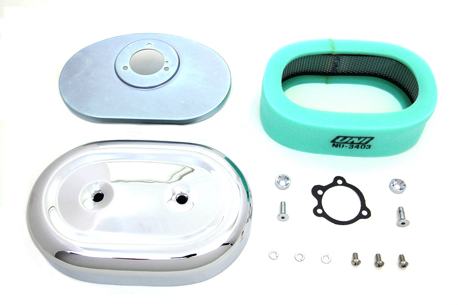 Wyatt Gatling 705 chrome oval air cleaner assembly for motorcycle fuel and air systems