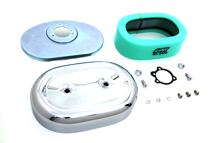 Wyatt Gatling 705 chrome oval air cleaner assembly for motorcycle fuel and air system