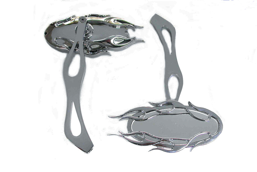 Wyatt Gatling Fireball chrome mirror set close-up showing sleek motorcycle mirrors.