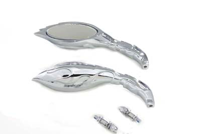 Wyatt Gatling M60-6288 Chrome Flame Oval Mirror Set, chrome oval mirrors with flame-style edges