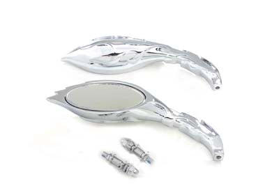 Wyatt Gatling M60-6288 Chrome Flame Oval Mirror Set, polished chrome oval mirrors with flame-shaped edges