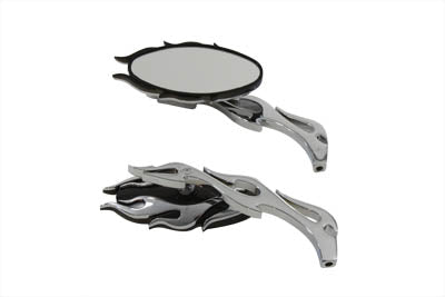 V-Twin Chrome Fireball Mirror Set with Flame Billet Stems for motorcycles
