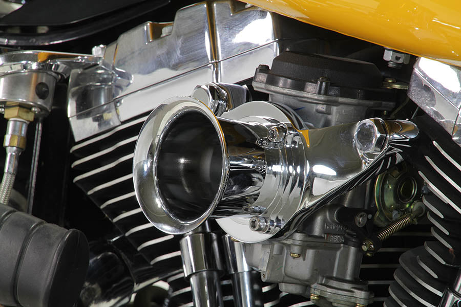 V-Twin Chrome Wyatt Gatling velocity stack assembly for motorcycle fuel and air systems, model 34-1609