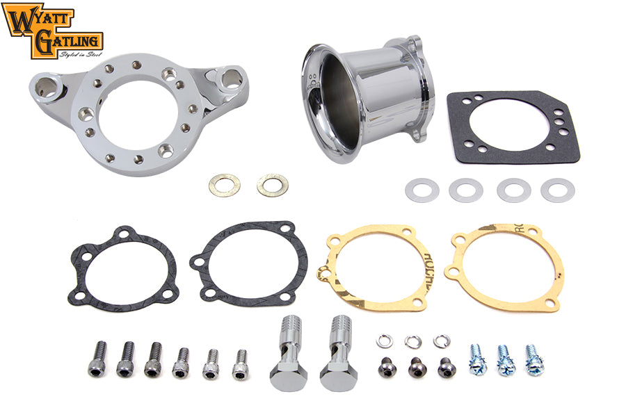 V-Twin Chrome Wyatt Gatling velocity stack assembly for motorcycle fuel and air system, 34-1689