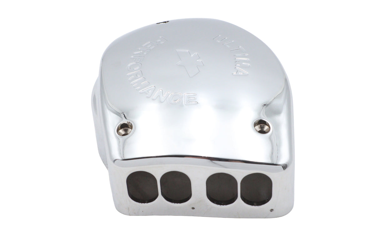 Ultima 12-150 chrome air cleaner cover for fuel and air system, shown from the front