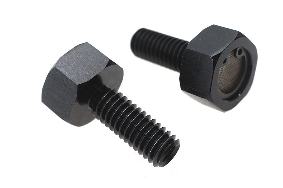 V-Twin M8 breather bolt set with screen in black finish for motorcycle engine applications