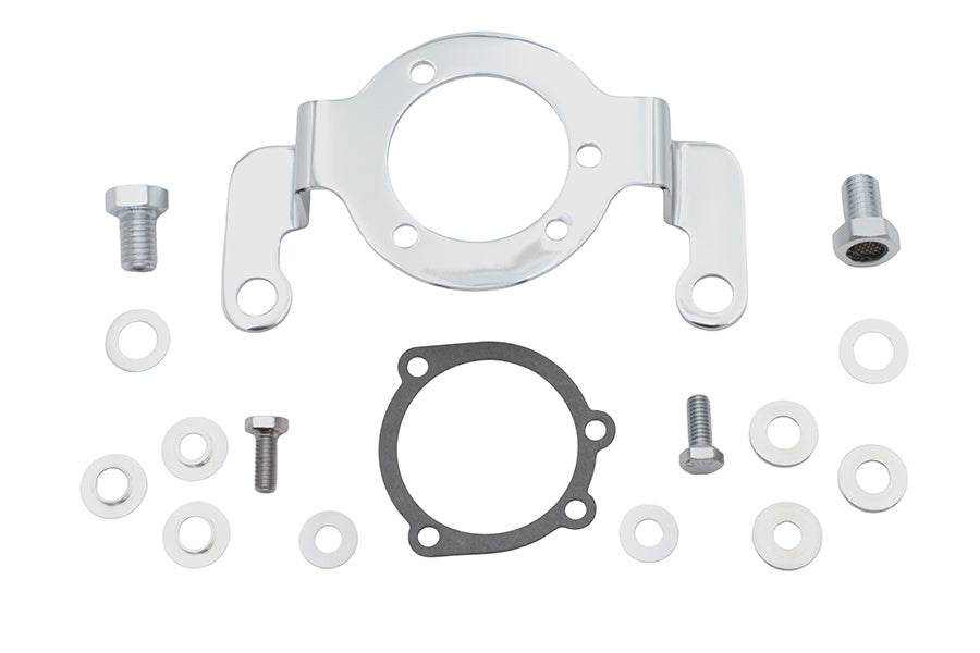 V-Twin Evolution carburetor support kit with chrome breather bolt 34-2562 black hardware pieces