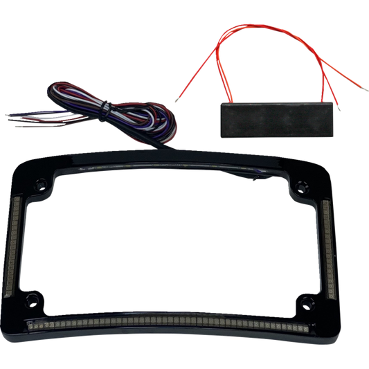 Custom Dynamics black frame license plate holder with red LED light