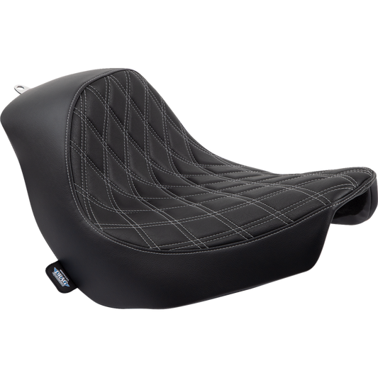 DRAG SPECIALTIES SEATS Solo Seat, Double Diamond, Silver Stitching, FL/FX 2018–2024 — SKU 0802-1514