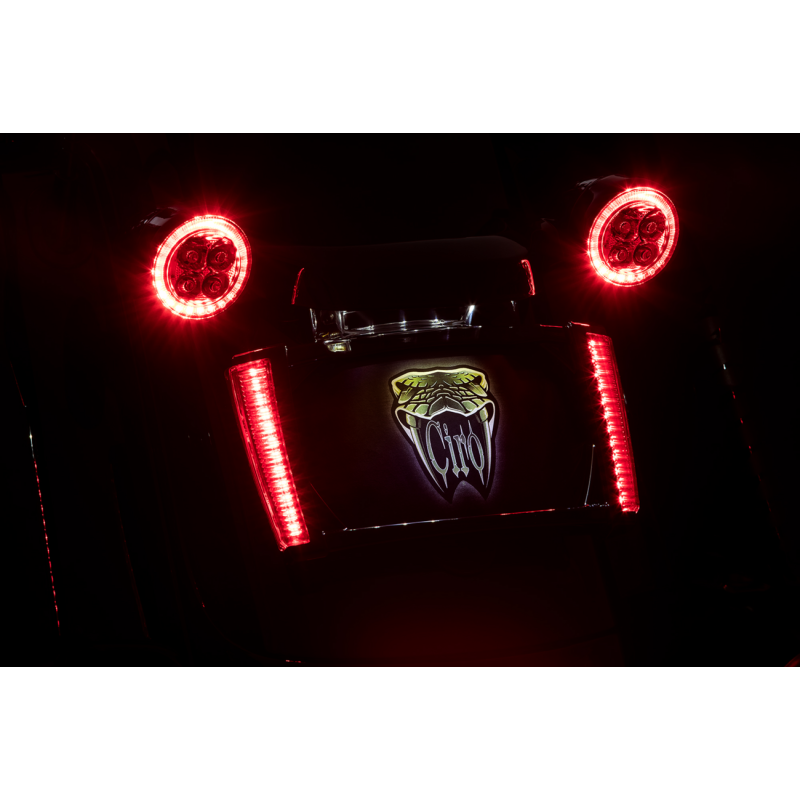 CIRO LLC Frame LP with LED lights in black and red, motorcycle accessory frame visible from side view