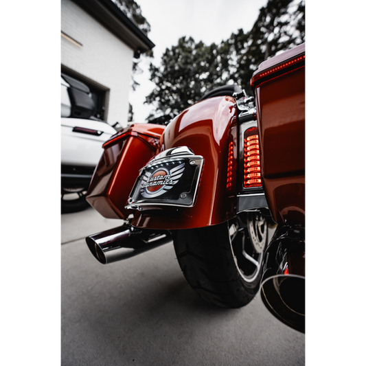 Custom Dynamics chrome frame license plate light, motorcycle accessory, SKU 2030-2349