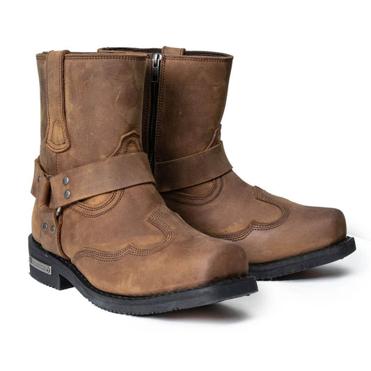 MILWAUKEE LEATHER MENS SHORT HARNESS BOOTS BROWN 9053
