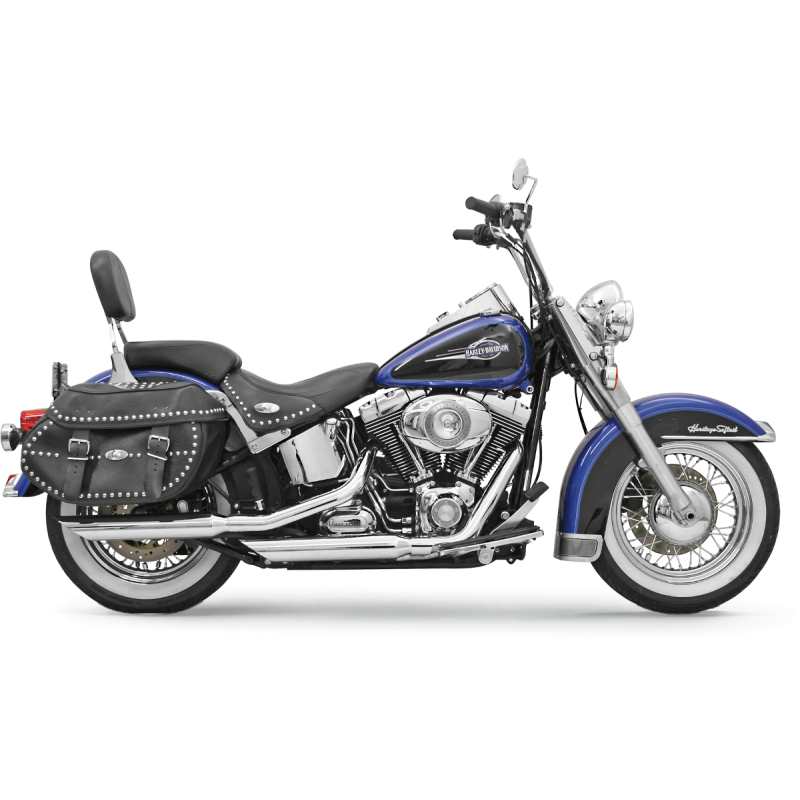 BASSANI SLASHCUT CHROME SLIP ONS HARLEY SOFTAILS 07-17