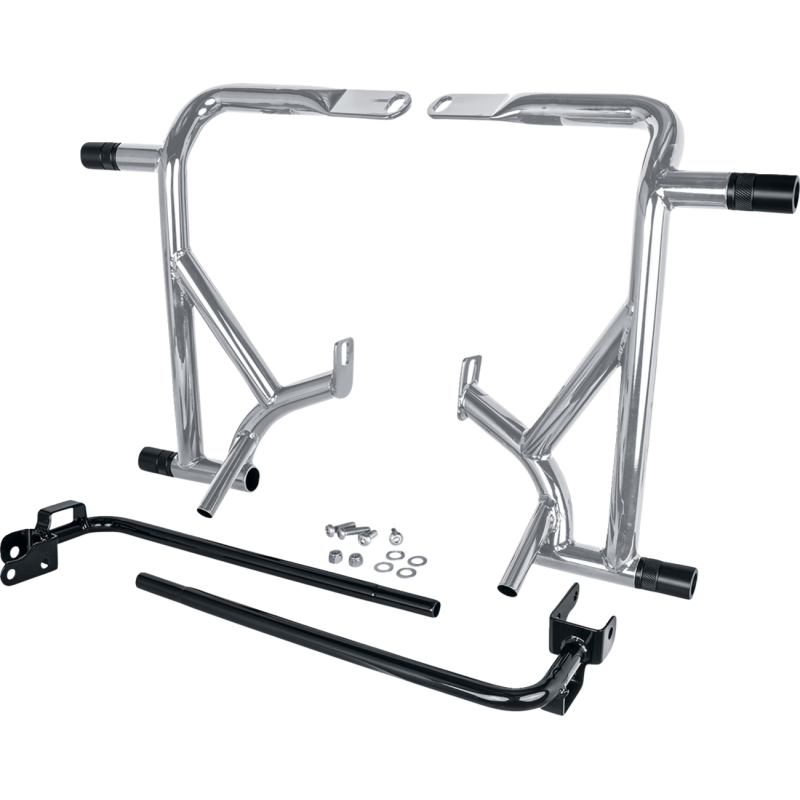 Chrome Burly Brand Brawler Crashbar Kit for Harley Davidson Bagger frames, model years 2009-2023.