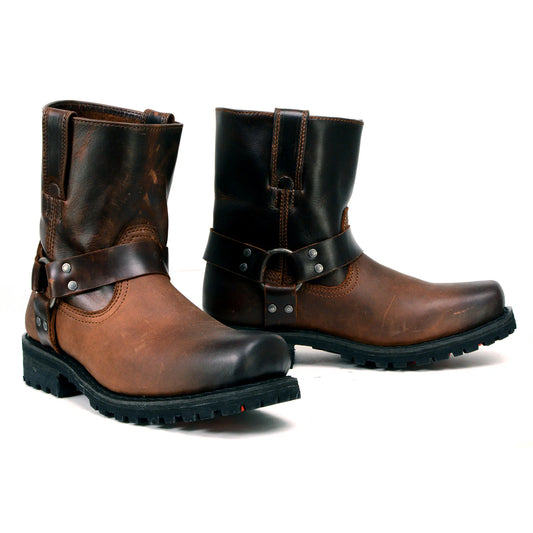 MILWAUKEE LEATHER MENS SHORT HARNESS BOOTS BROWN