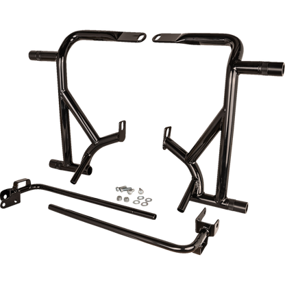 Rear view of Burly Brand Brawler Crashbar Kit for Harley Davidson Baggers 2009-2023, showcasing durable motorcycle frame protection.