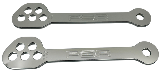 PSR Kawasaki lowering link, stock to 3.5-inch drop, silver suspension component