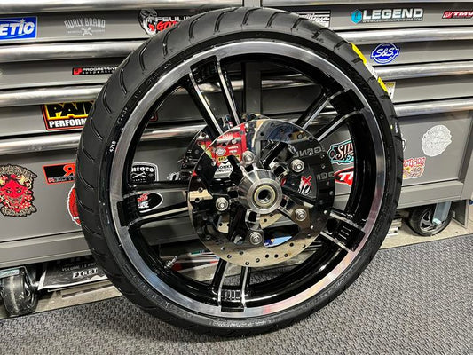 ENFORCER 21" FRONT DUAL DISC WHEEL PACKAGE C/W TIRE AND ROTORS 14-23 HARLEY BAGGERS